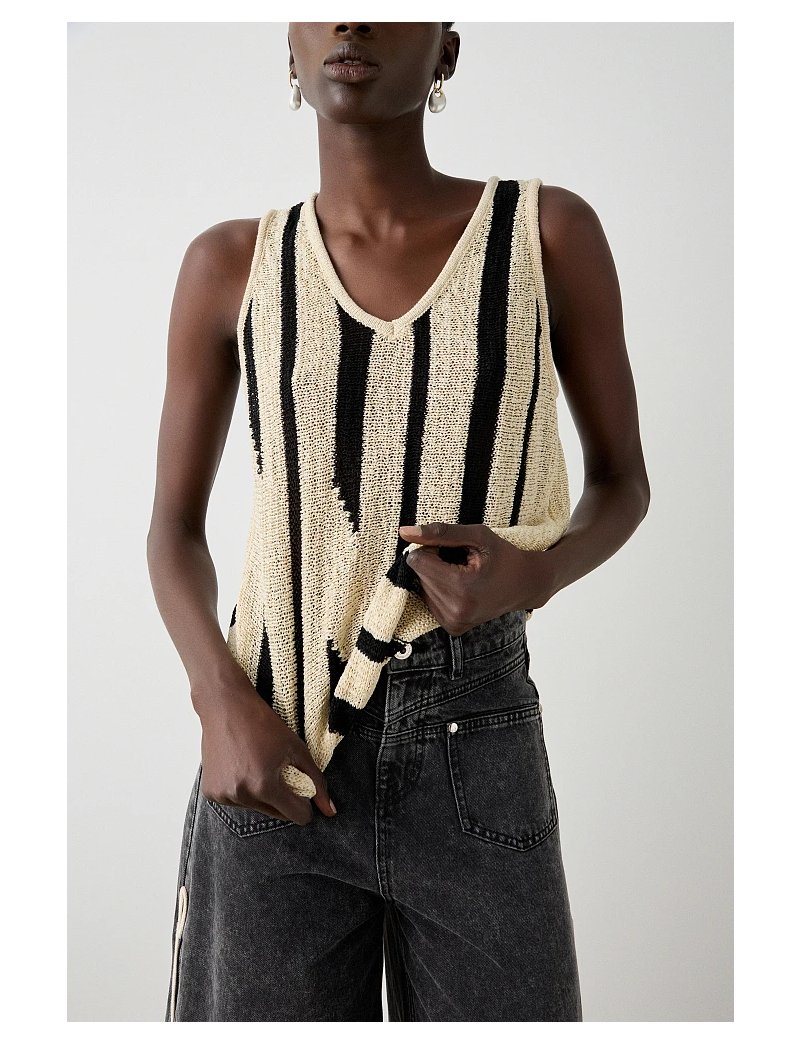 TOP MALHA RISCA VERTICAL NATURAL