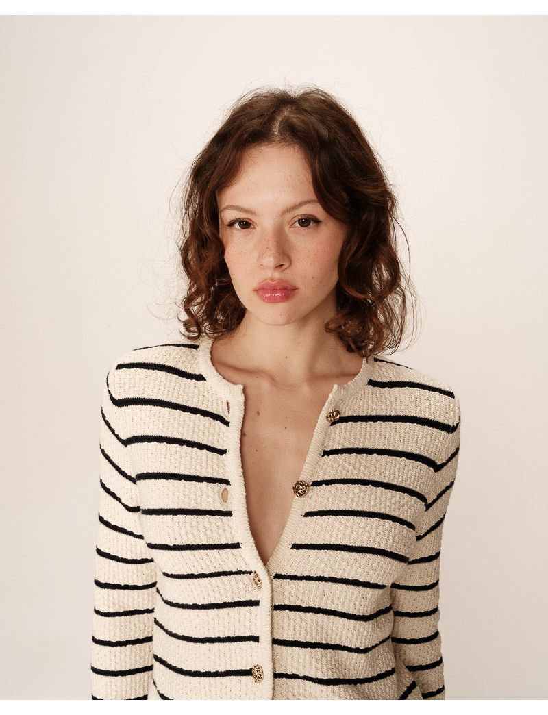 CARDIGAN MALHA RISCAS NAVY