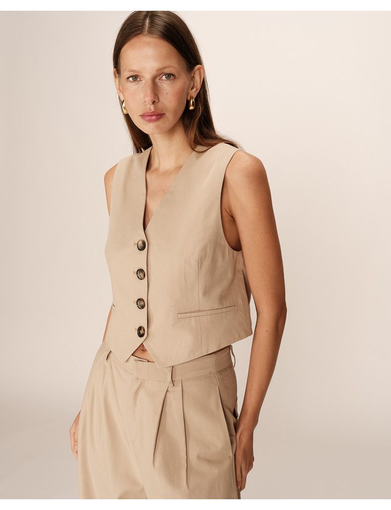 COLETE DE ALFAIATARIA TAUPE CLARO