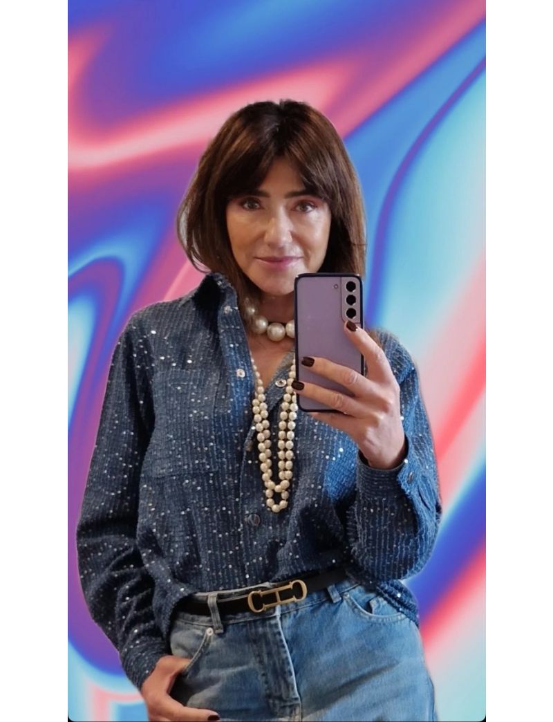 OVERSHIRT DENIM COM LANTEJOULAS NUJOURNEY