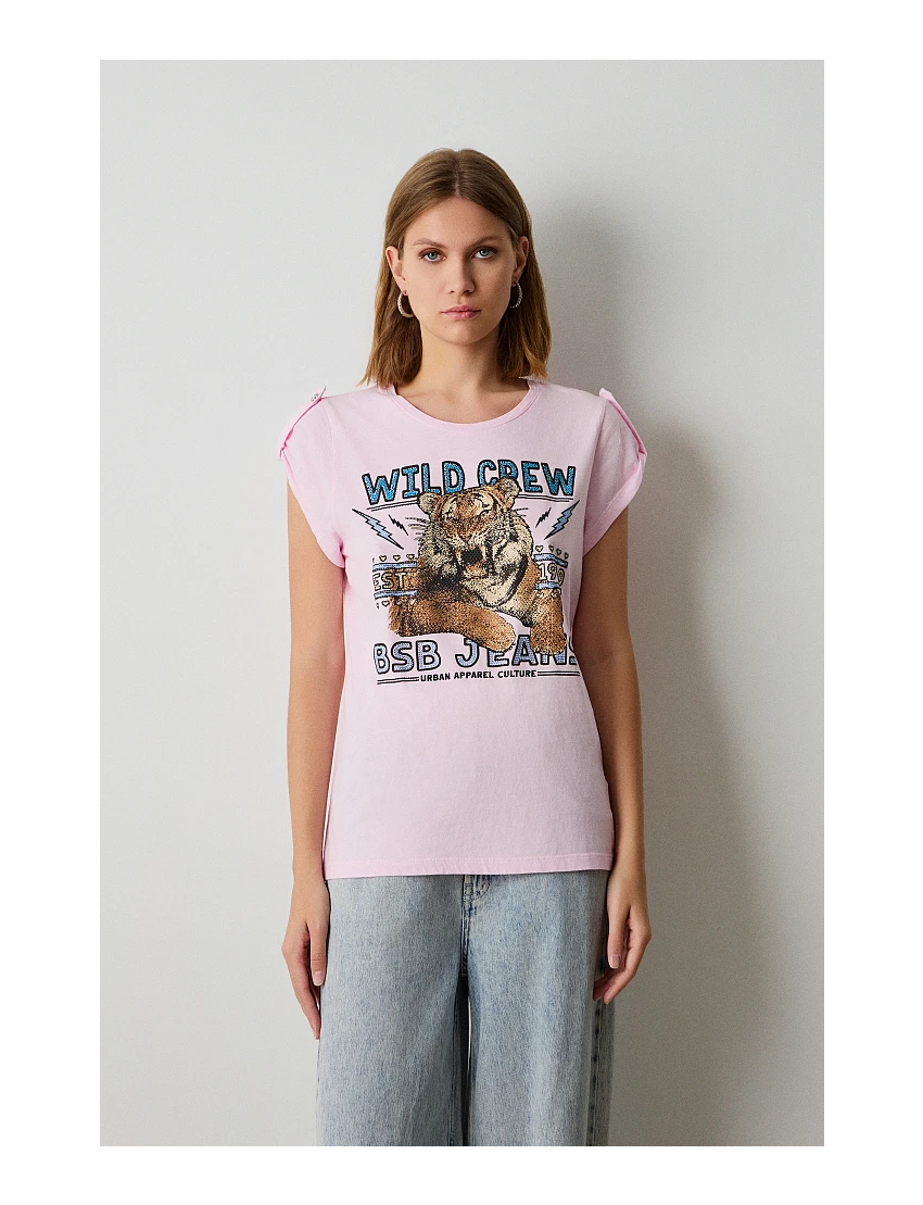 TSHIRT COM ESTAMPA E STRASS ROCKER