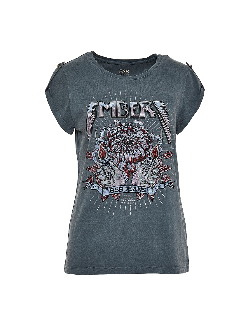 TSHIRT COM ESTAMPA E STRASS ROCKER