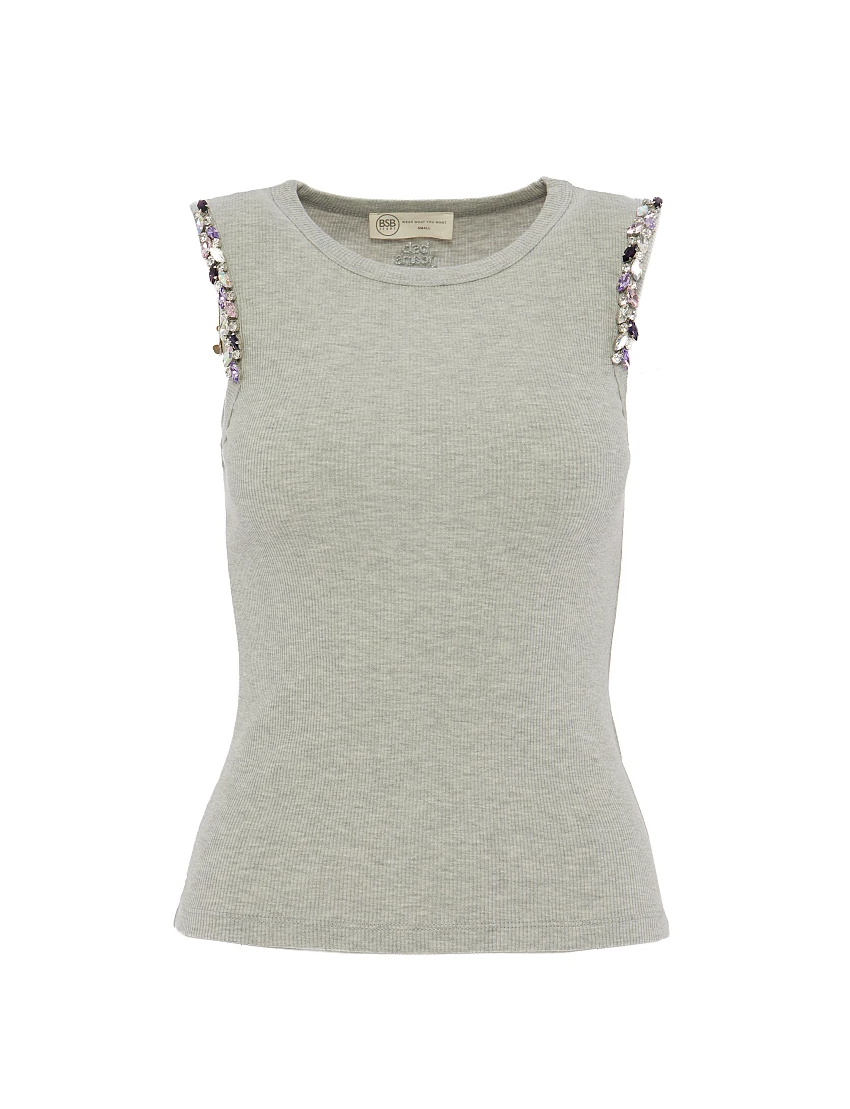 TOP SINGLETE CANELADO GREY COM PEDRARIAS