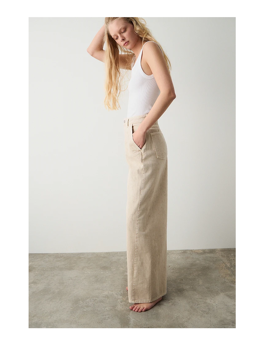 JEANS SUPER WIDE LEG NATURAL TOQUE RELEVO