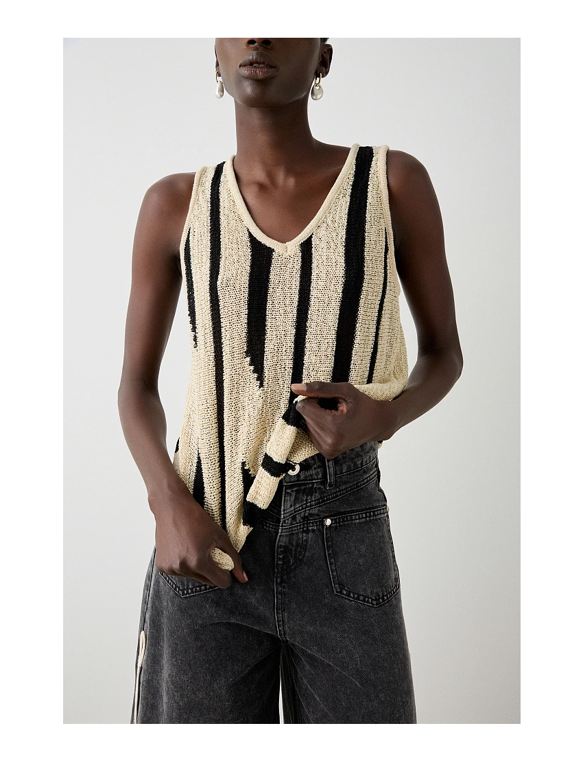 TOP MALHA RISCA VERTICAL NATURAL