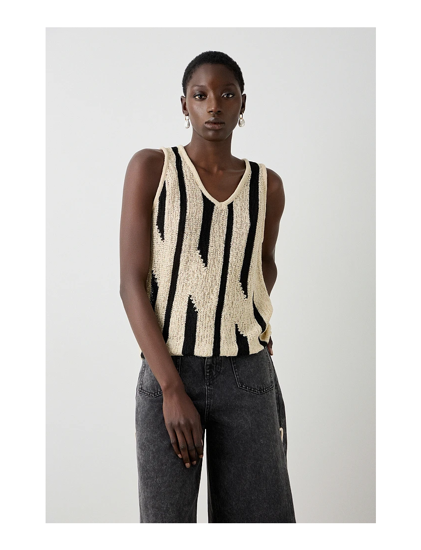 TOP MALHA RISCA VERTICAL NATURAL
