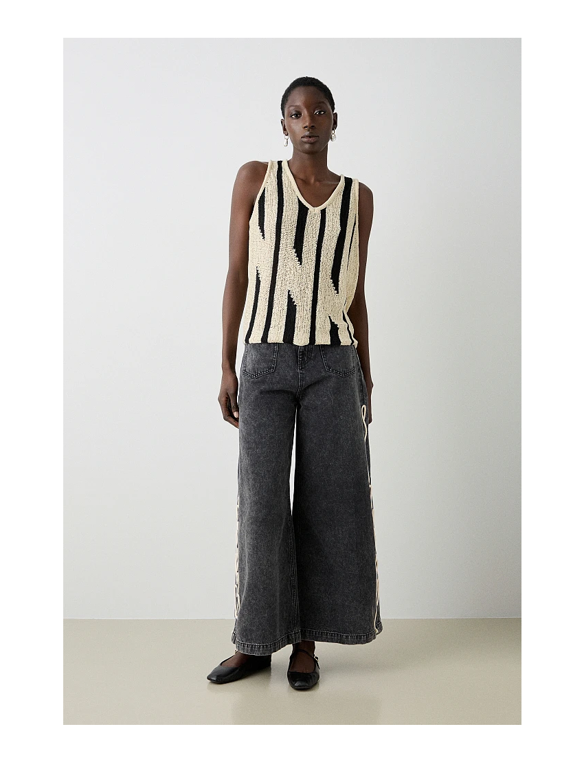 TOP MALHA RISCA VERTICAL NATURAL