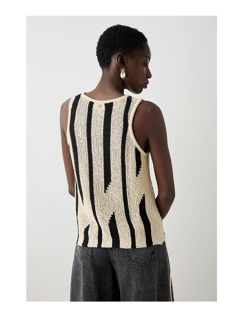 TOP MALHA RISCA VERTICAL NATURAL