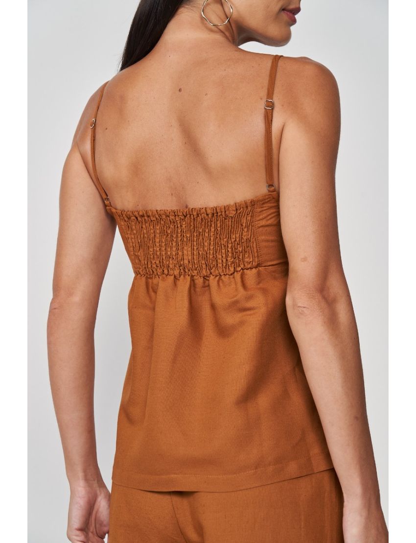 TOP COM LINHO TERRACOTA COM BORDADO