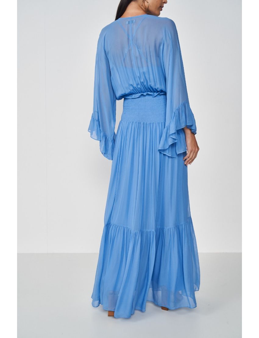 VESTIDO LONGO FLUÍDO COM TRANSPARÊNCIA