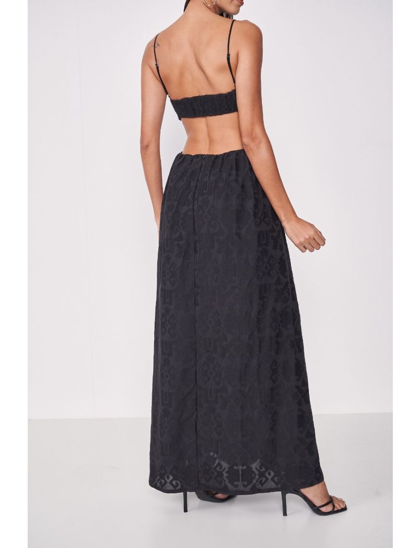 VESTIDO LONGO BROCADO BUSTO CUT OUT 