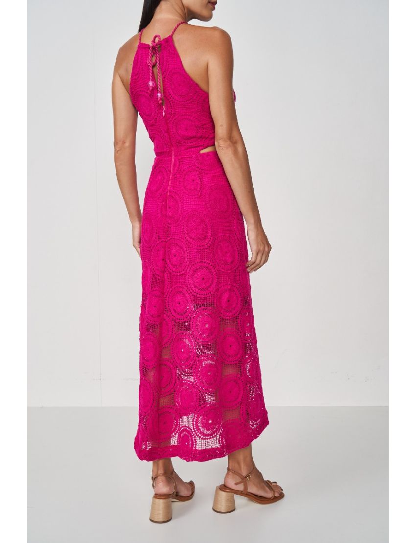 VESTIDO LONGO CROCHET FUXIA