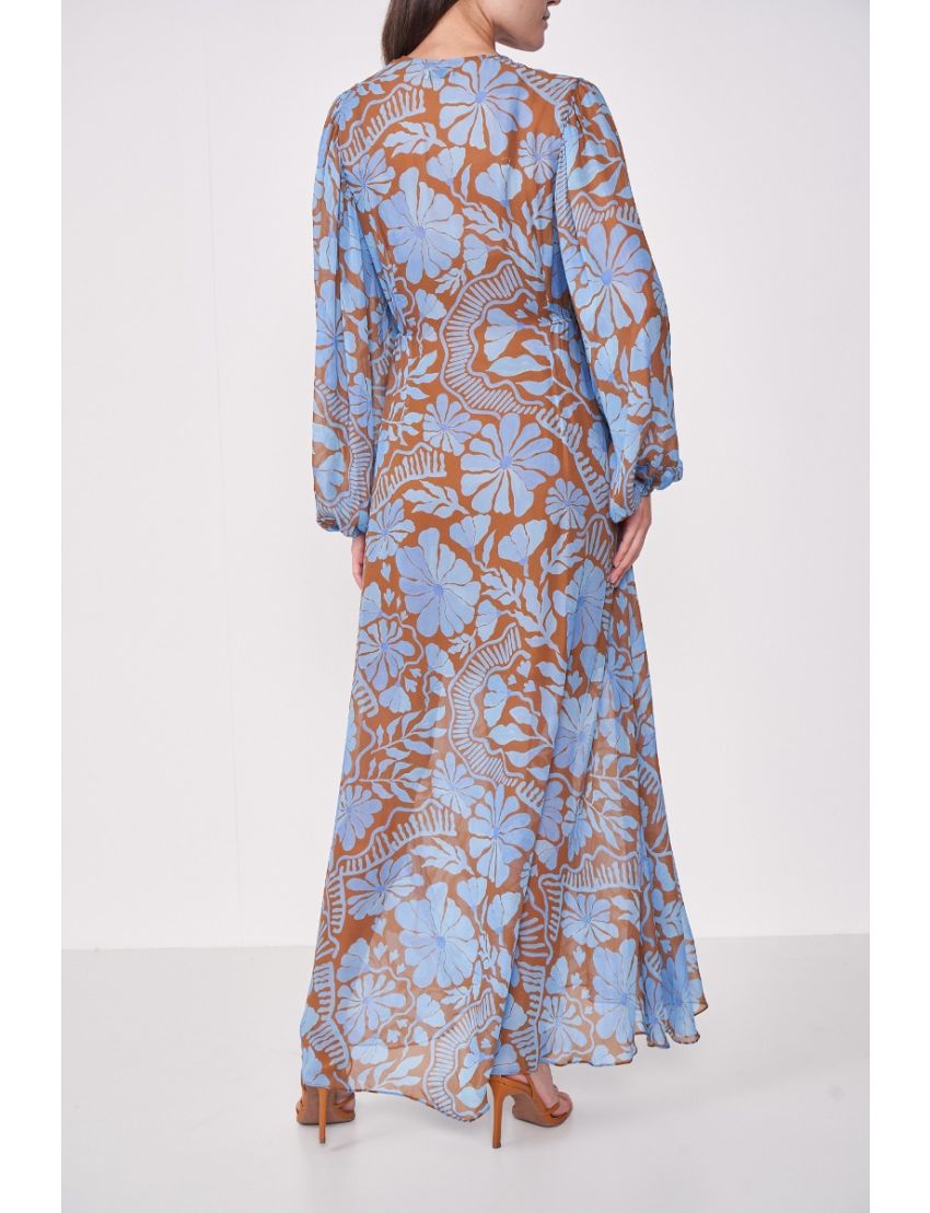 VESTIDO LONGO FLUÍDO ESTAMPA FLORAL CÉU & CAMEL
