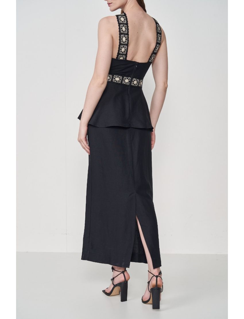 VESTIDO MIDI COM PEPLUM DECOTE CRUZADO CROCHET