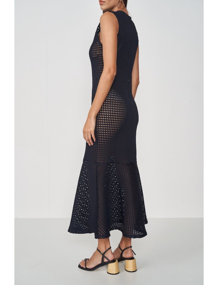 VESTIDO PRETO CROCHET COM FLOR BORDADA IVA