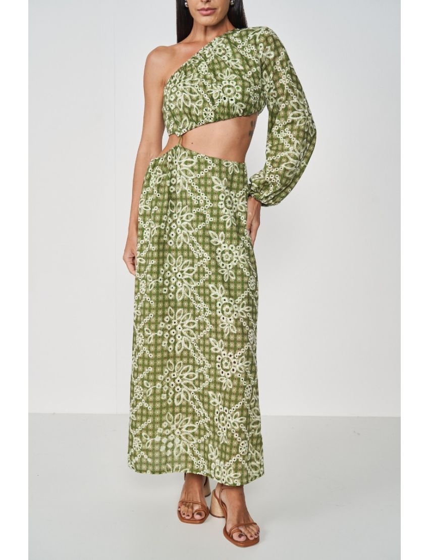 VESTIDO LONGO BORDADO UM OMBRO
