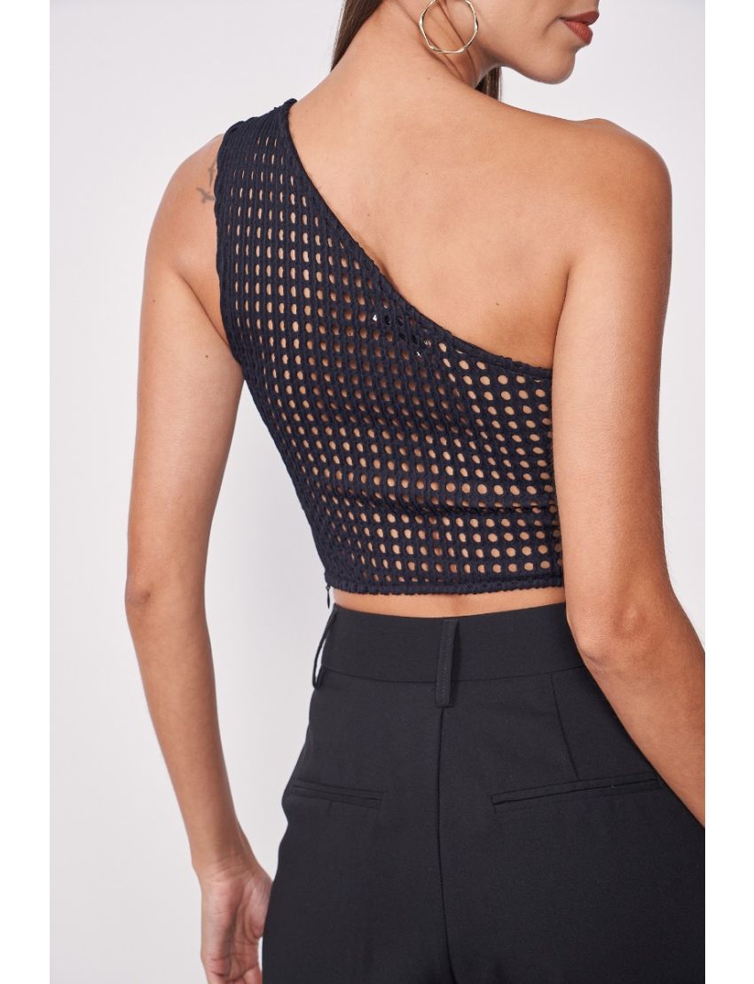 TOP CROCHET UM OMBRO COM FLOR