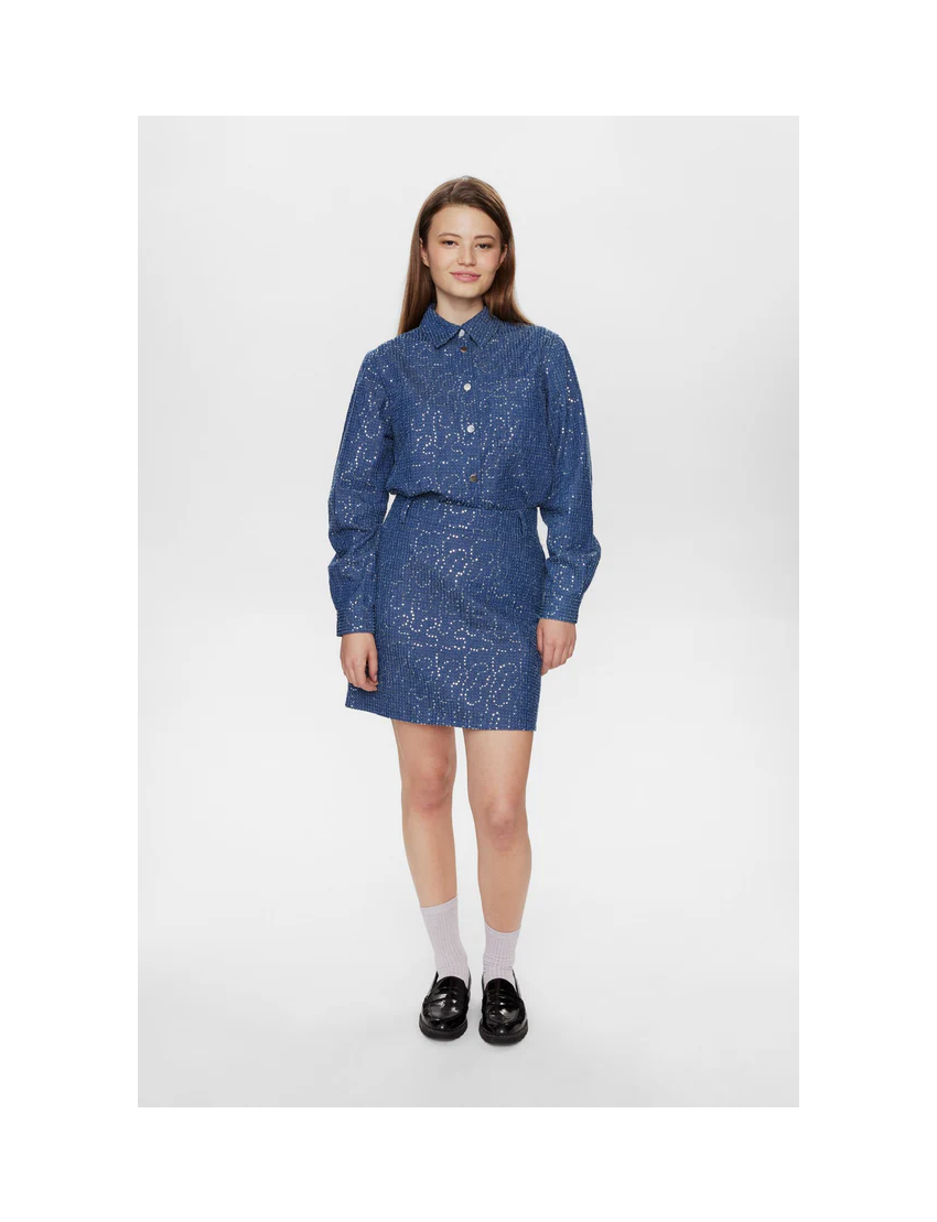 MINISSAIA DENIM COM LANTEJOULAS NUJOURNEY