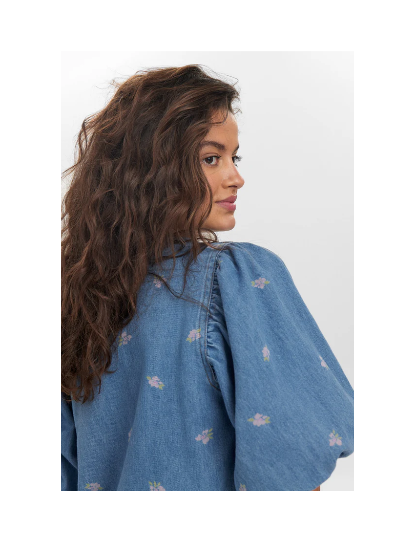 BLUSA DENIM COM FLORES MANGA BALONADA NUIBIZA