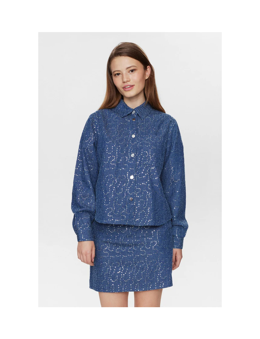 OVERSHIRT DENIM COM LANTEJOULAS NUJOURNEY