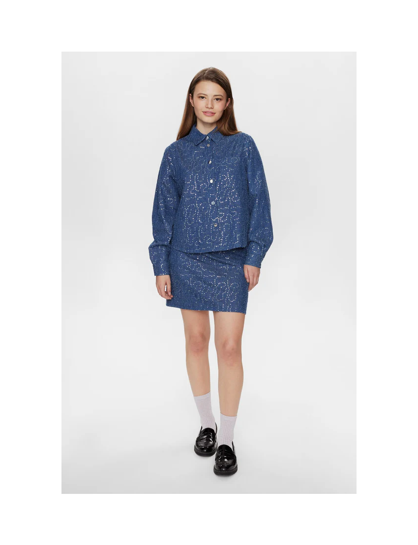 OVERSHIRT DENIM COM LANTEJOULAS NUJOURNEY