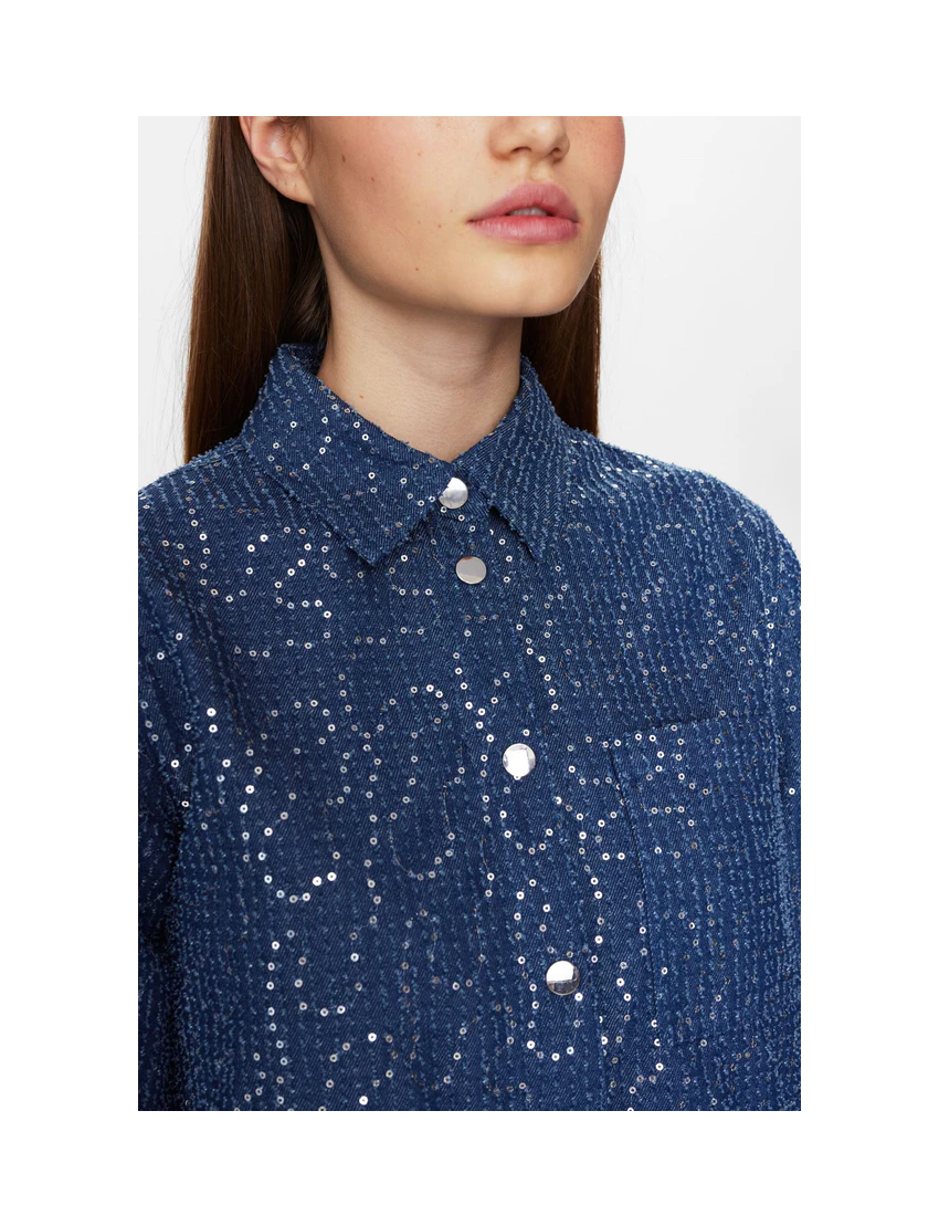 OVERSHIRT DENIM COM LANTEJOULAS NUJOURNEY