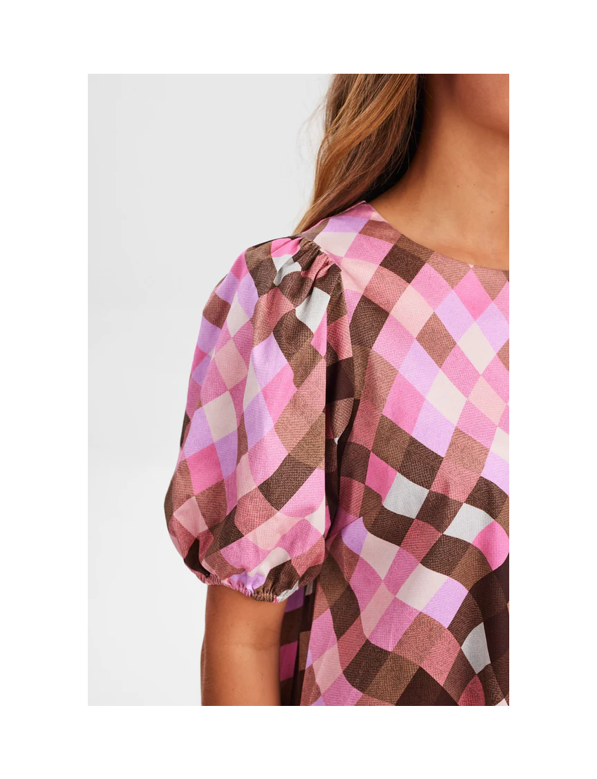 VESTIDO EVASÊ WAYLI QUADRICULA PINK & BROWN 