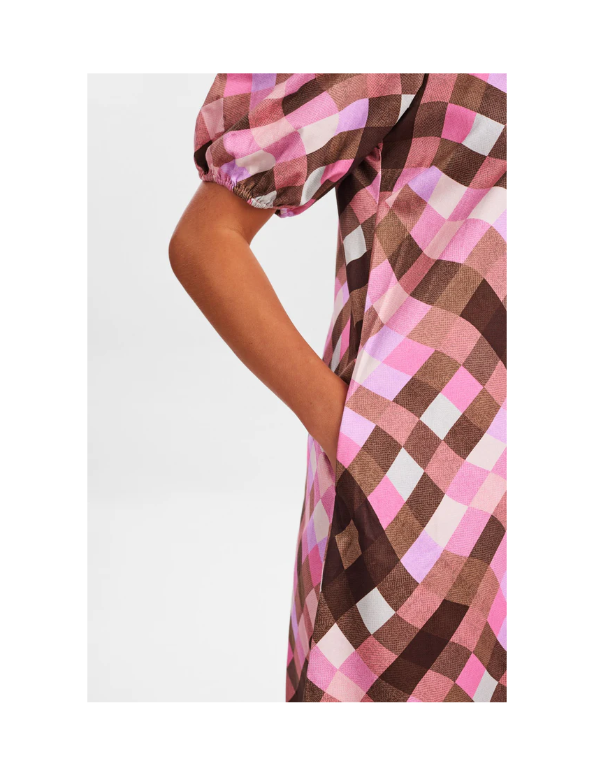 VESTIDO EVASÊ WAYLI QUADRICULA PINK & BROWN 