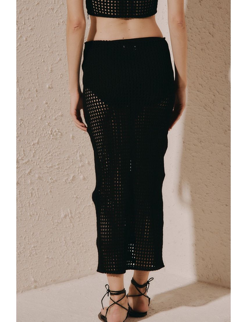 SAIA MIDI RETA CROCHET BORDADO FLORES