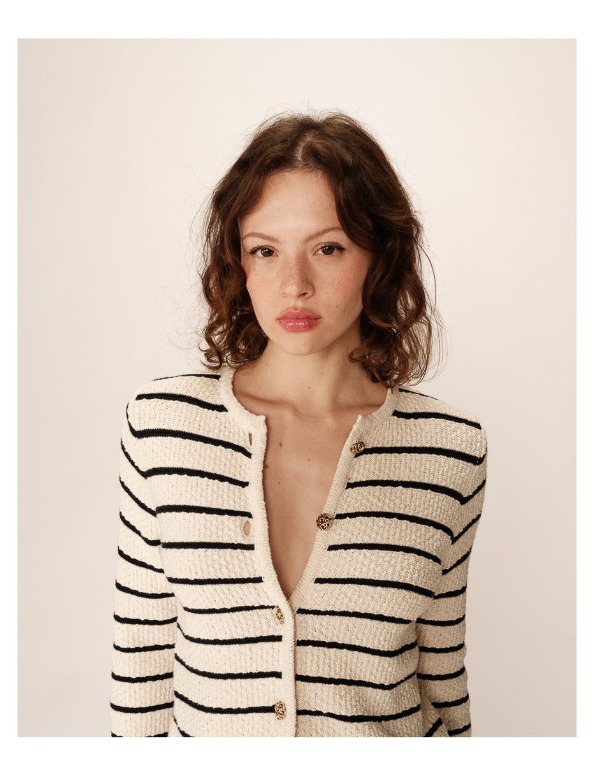 CARDIGAN MALHA RISCAS NAVY