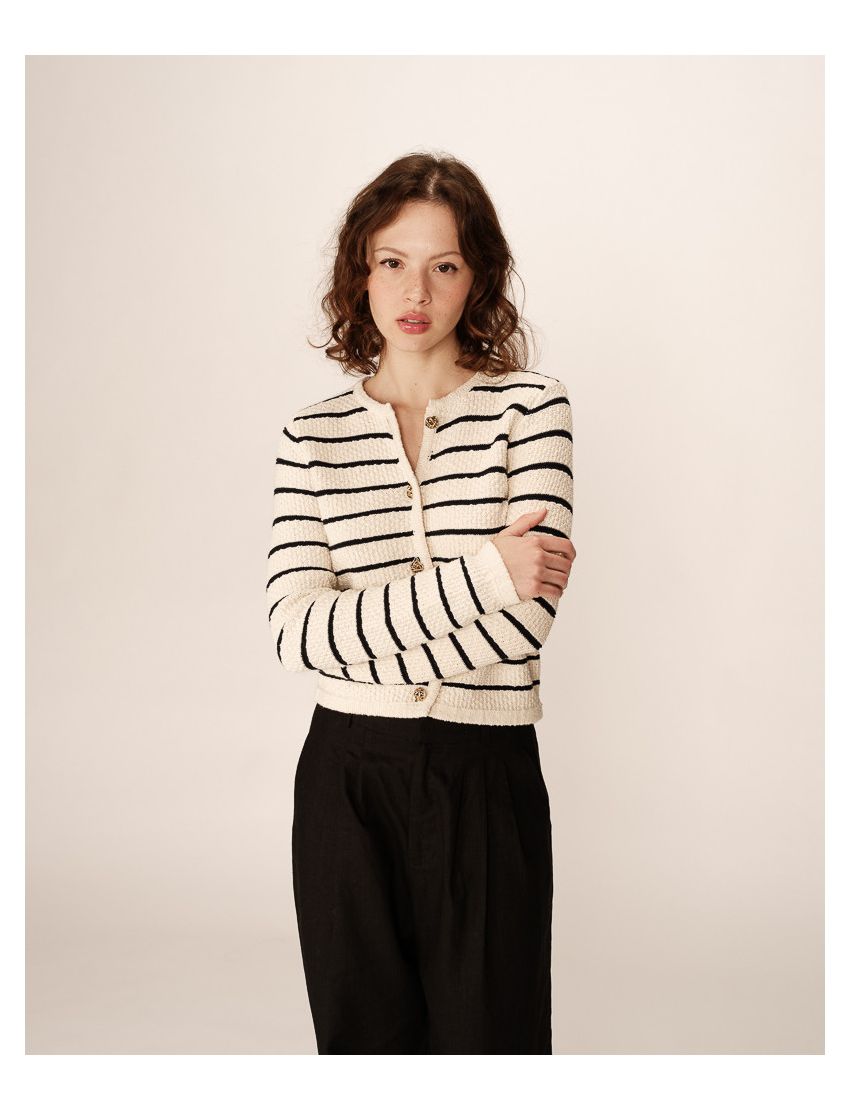 CARDIGAN MALHA RISCAS NAVY