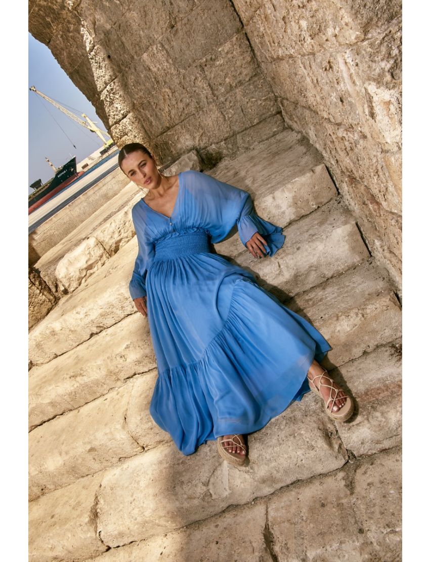 VESTIDO LONGO FLUÍDO COM TRANSPARÊNCIA