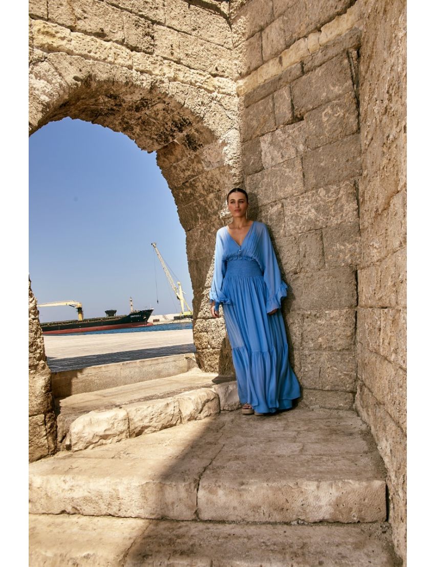 VESTIDO LONGO FLUÍDO COM TRANSPARÊNCIA