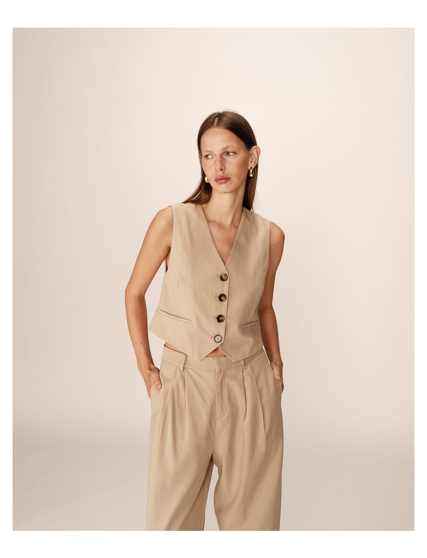 COLETE DE ALFAIATARIA TAUPE CLARO