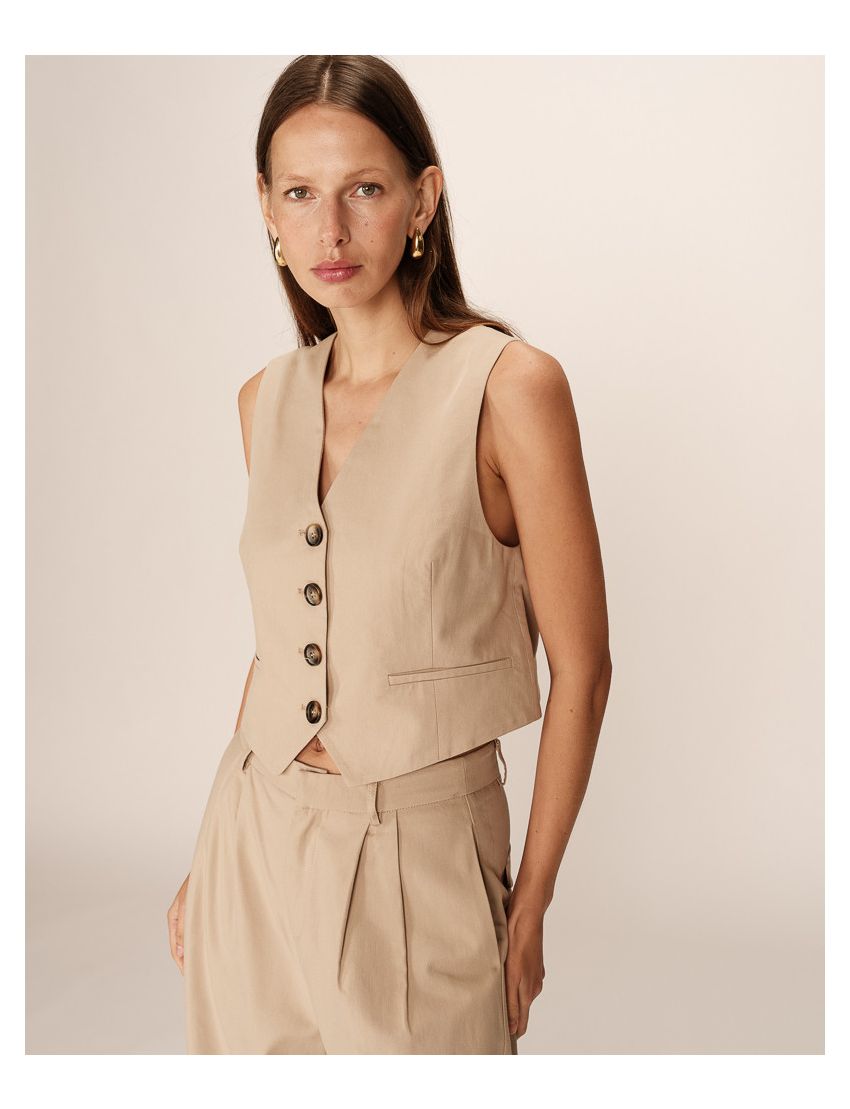 COLETE DE ALFAIATARIA TAUPE CLARO