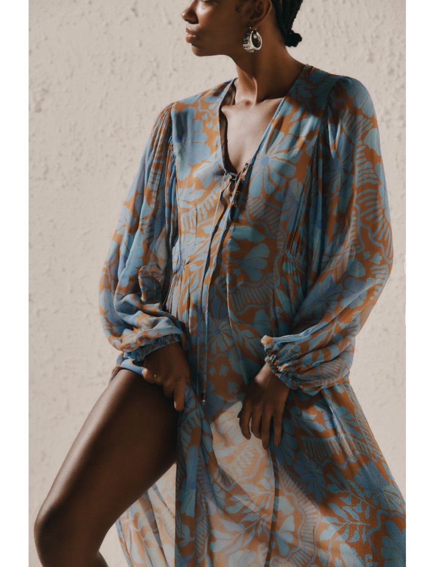 VESTIDO LONGO FLUÍDO ESTAMPA FLORAL CÉU & CAMEL