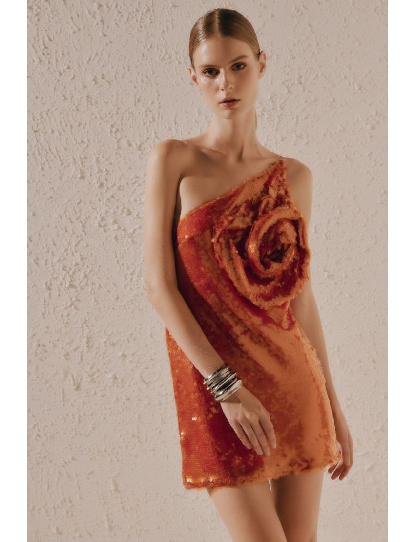 VESTIDO LANTEJOULAS OMBRO COM FLOR