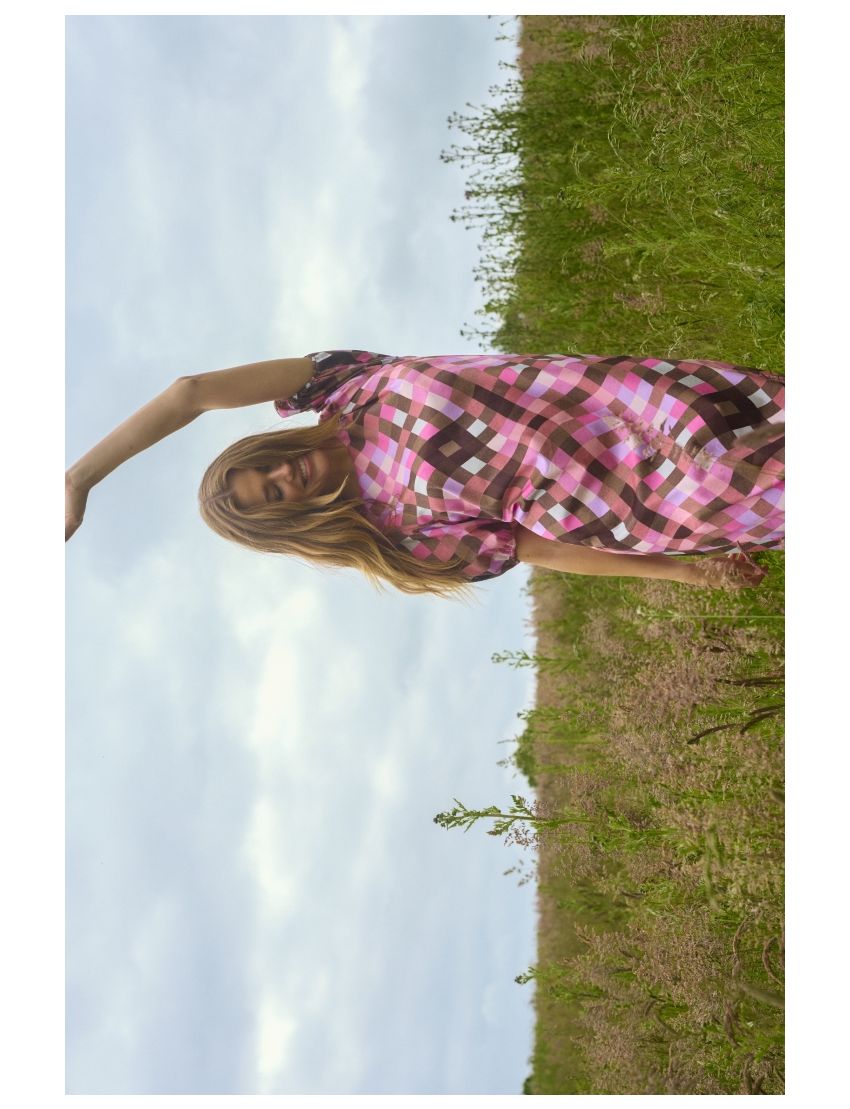 VESTIDO EVASÊ WAYLI QUADRICULA PINK & BROWN 