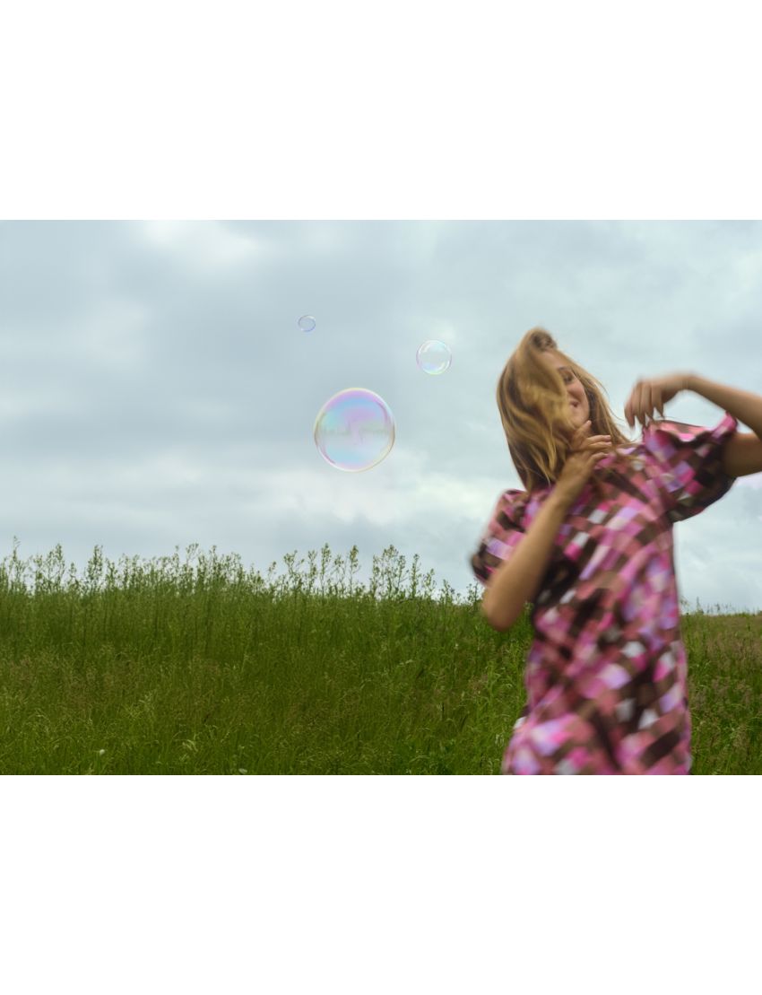 VESTIDO EVASÊ WAYLI QUADRICULA PINK & BROWN 