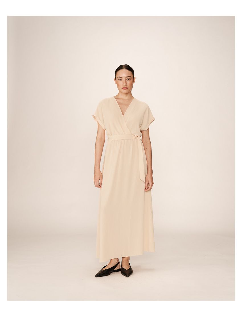 VESTIDO LONGO FLUIDO DECOTE V CRUZADO