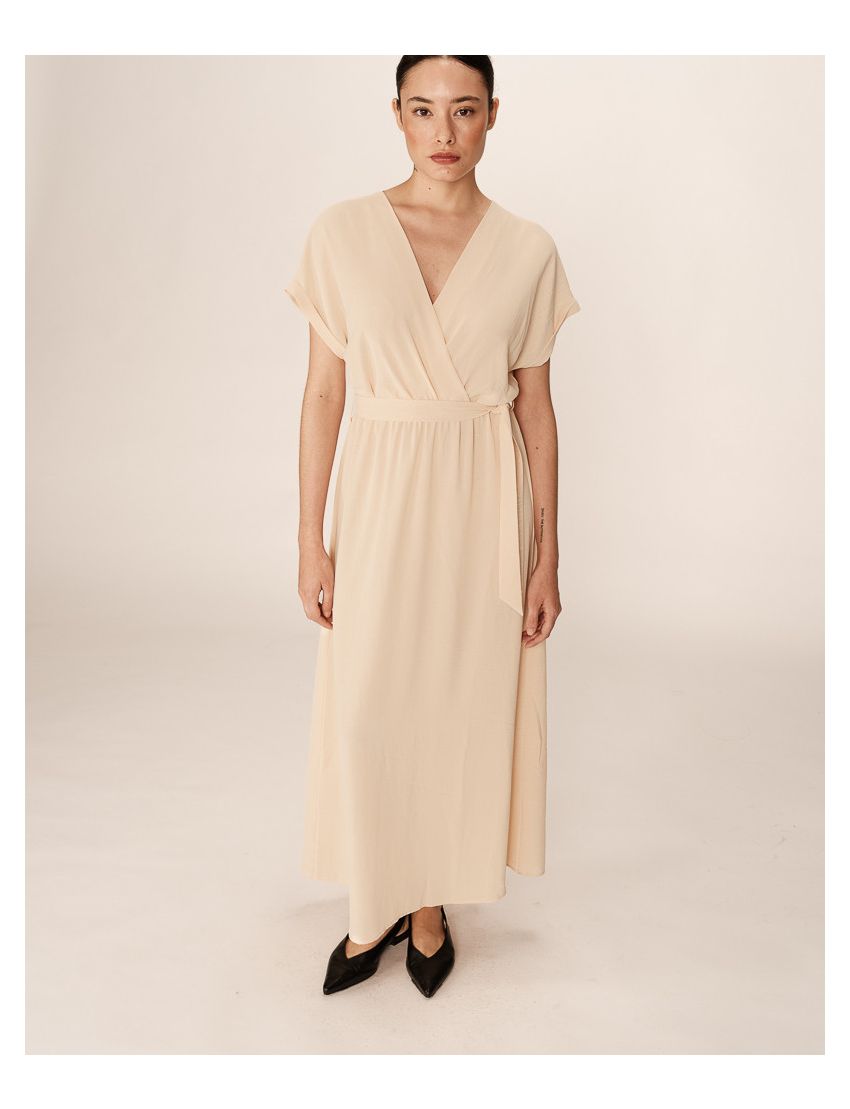 VESTIDO LONGO FLUIDO DECOTE V CRUZADO