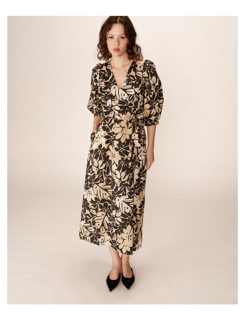 VESTIDO MIDI ESTAMPA PINE MANGA BALONADA