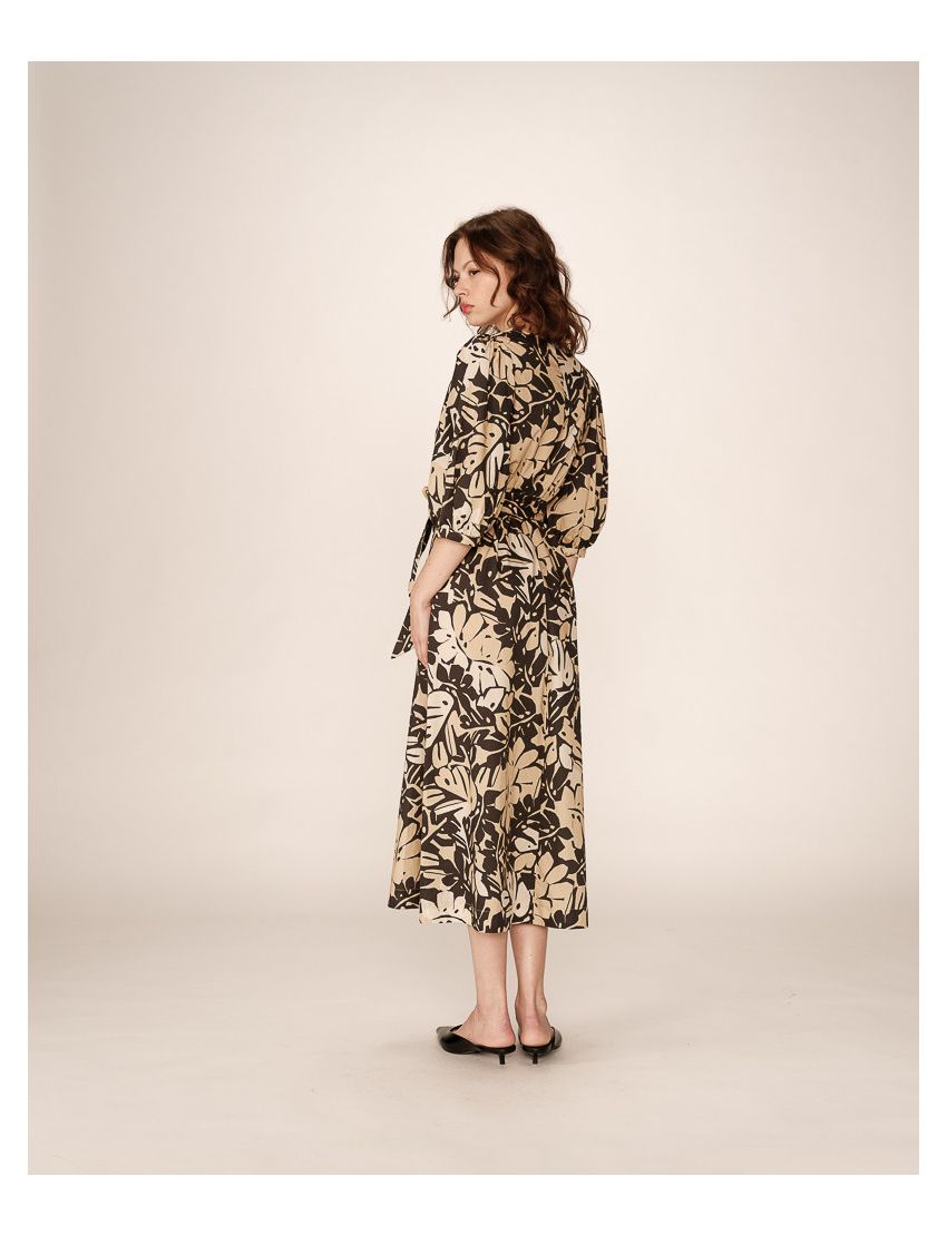 VESTIDO MIDI ESTAMPA PINE MANGA BALONADA