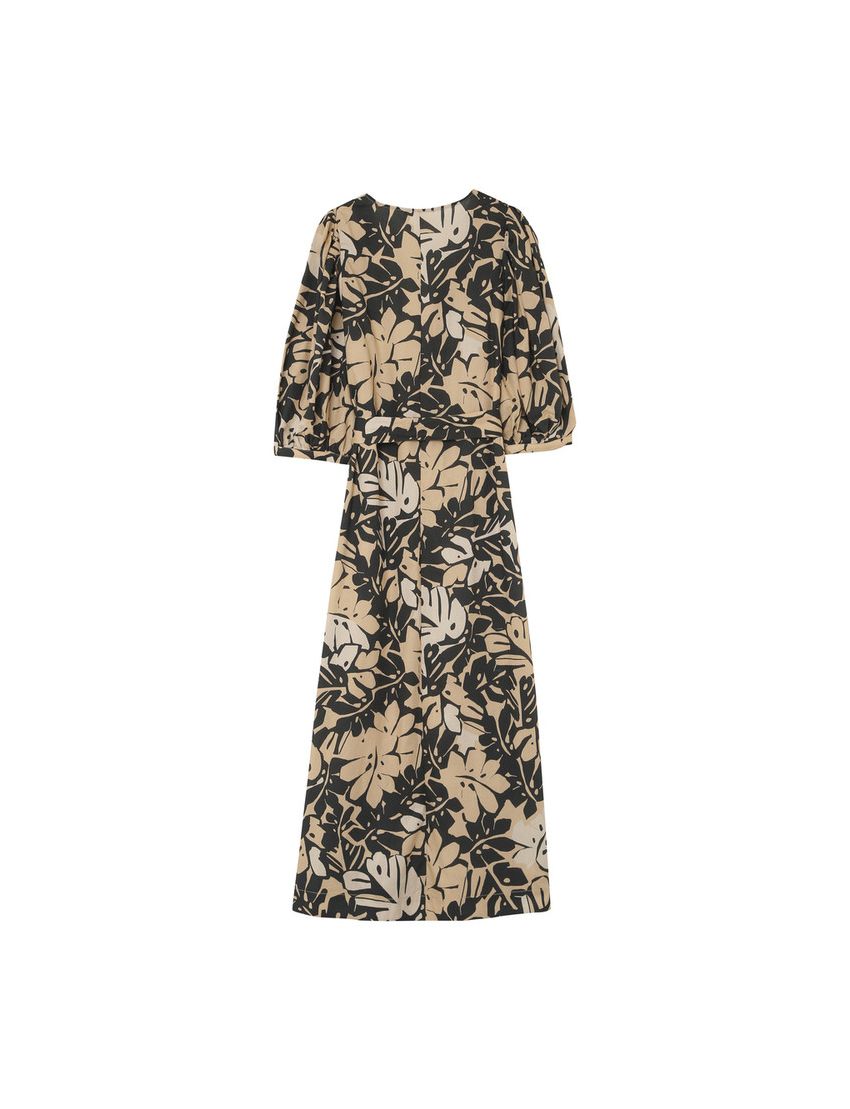 VESTIDO MIDI ESTAMPA PINE MANGA BALONADA