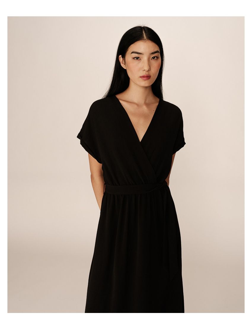 VESTIDO LONGO FLUIDO DECOTE V CRUZADO