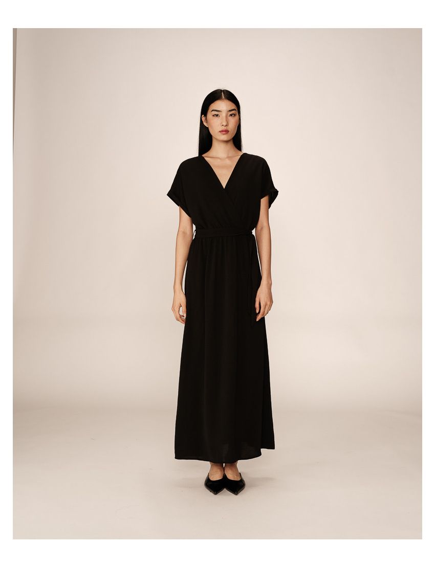 VESTIDO LONGO FLUIDO DECOTE V CRUZADO