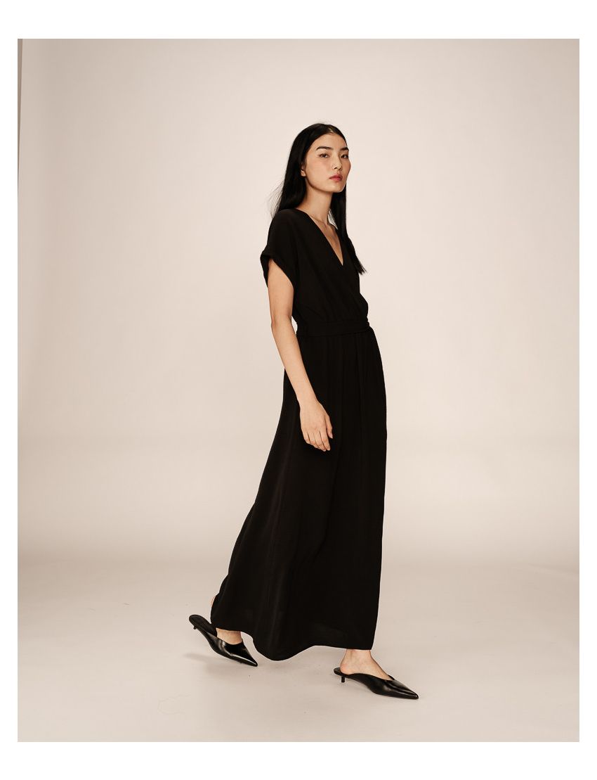 VESTIDO LONGO FLUIDO DECOTE V CRUZADO