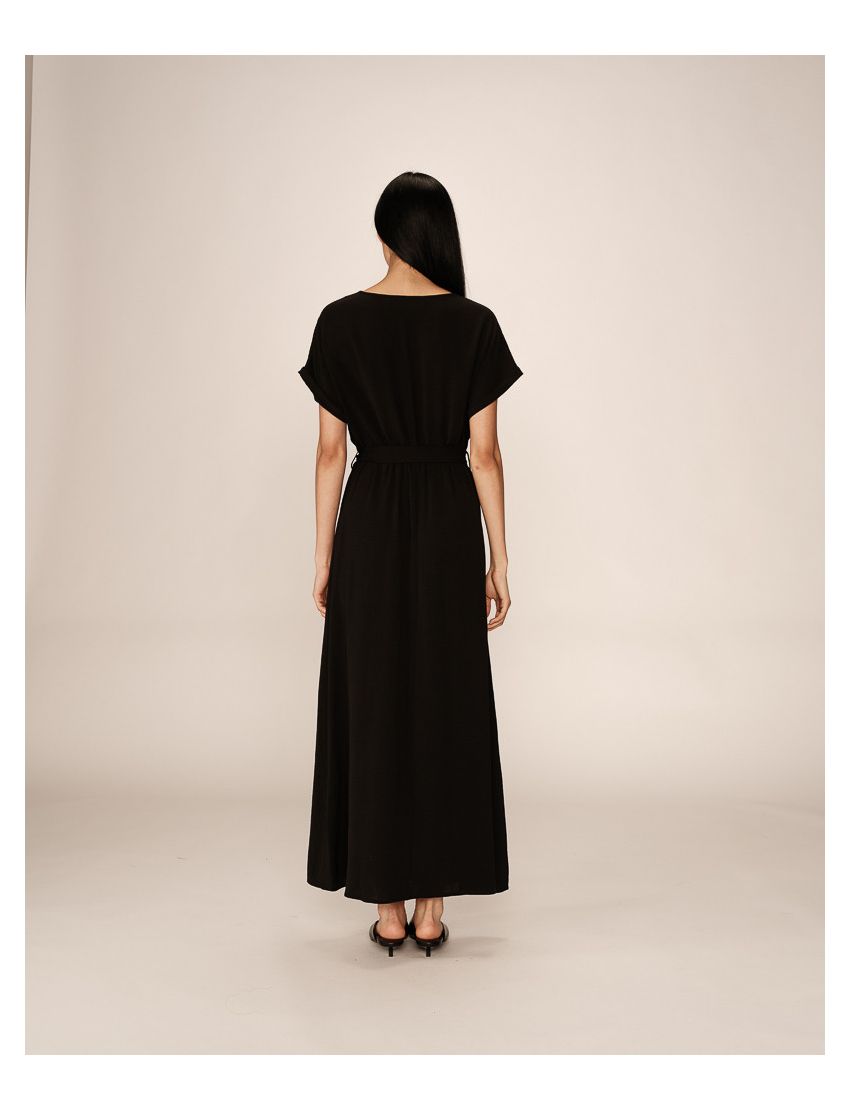 VESTIDO LONGO FLUIDO DECOTE V CRUZADO