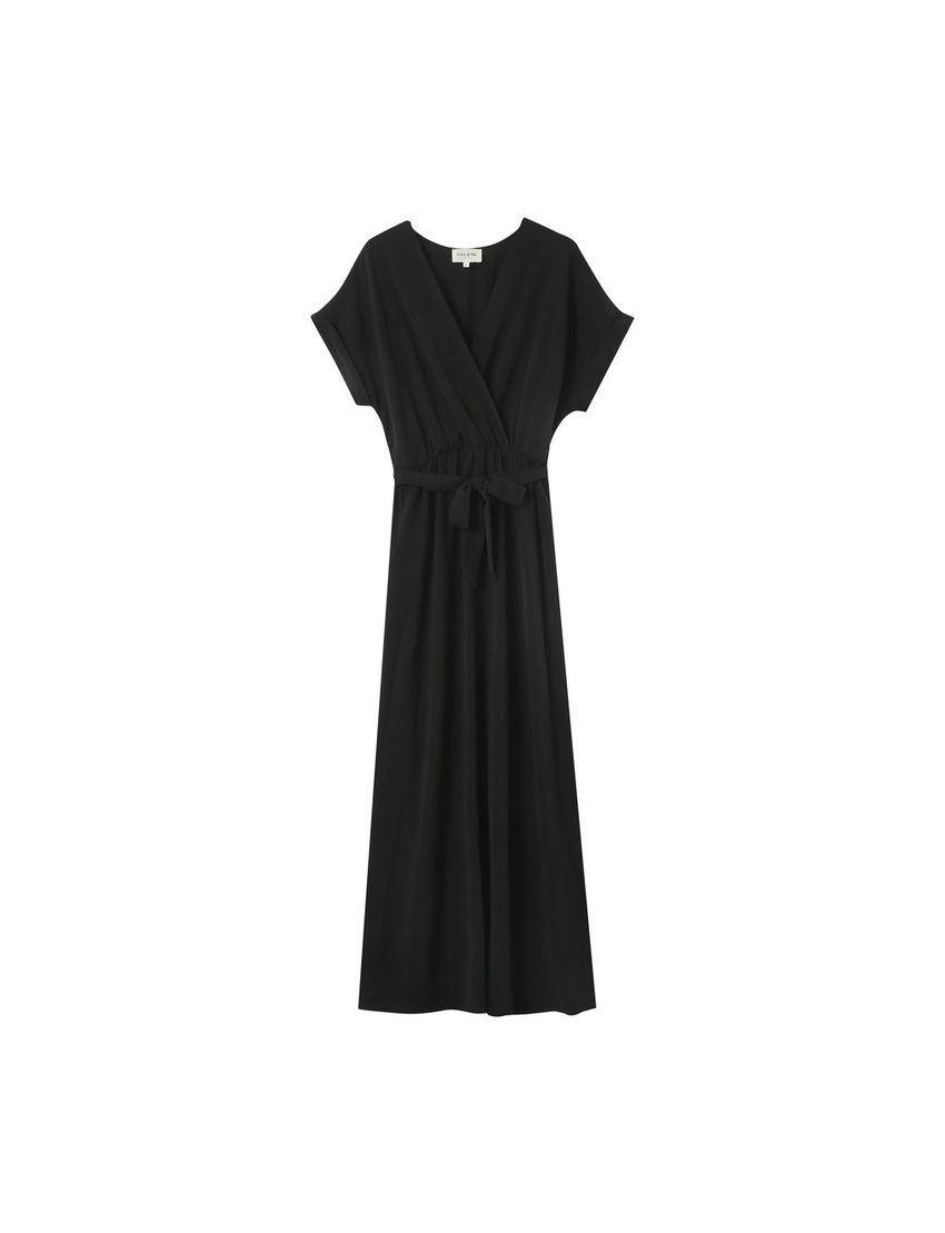 VESTIDO LONGO FLUIDO DECOTE V CRUZADO