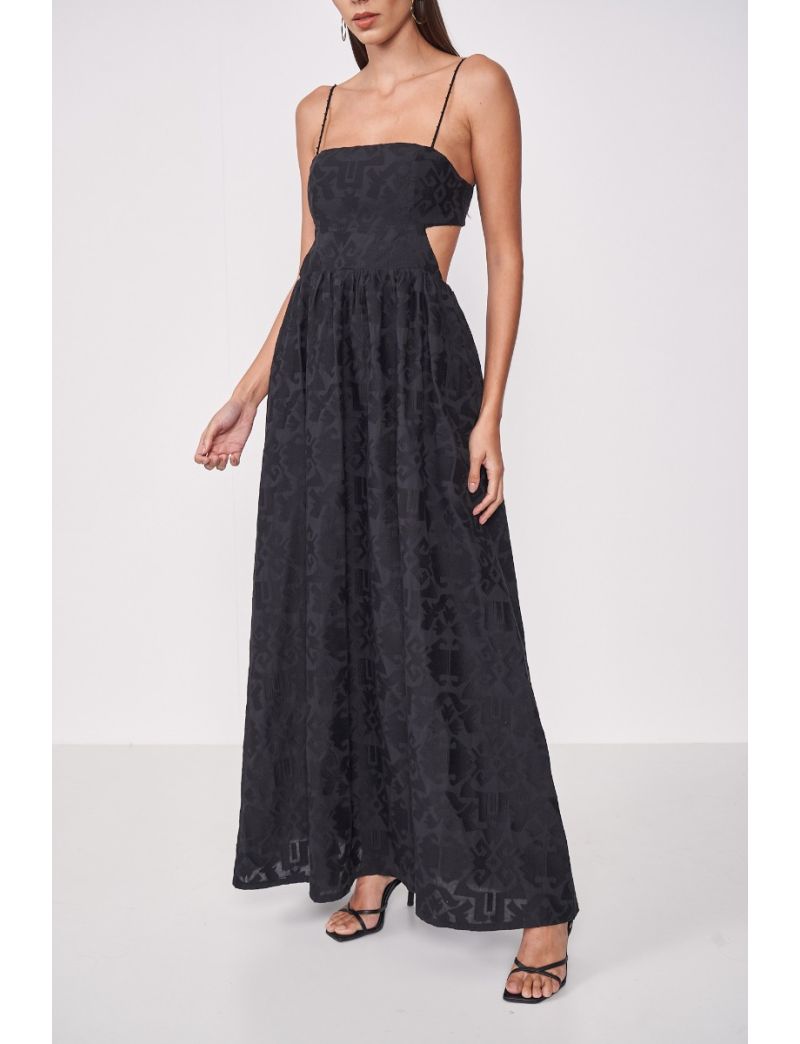 VESTIDO LONGO BROCADO BUSTO CUT OUT 